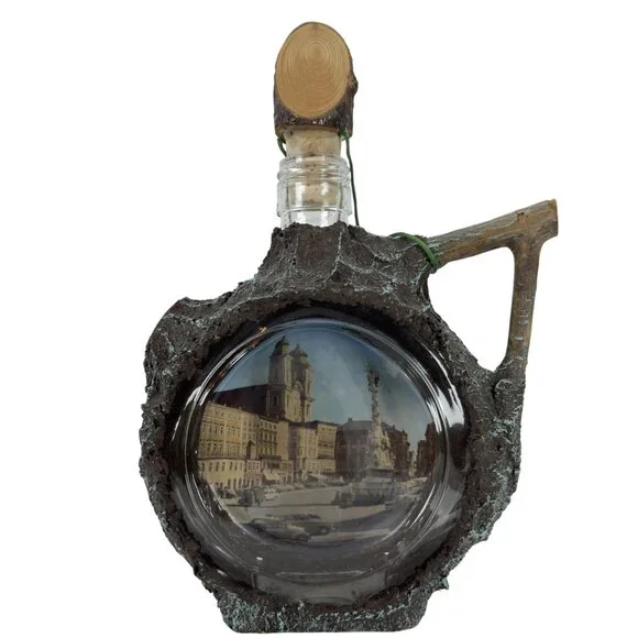 Vintage Austrian Decanter Glass Bottle Scenic Linz Tree Bark Design Cork Stopper - Picture 1 of 12
